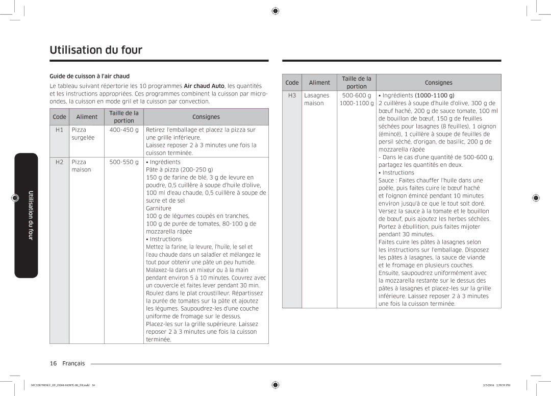 Samsung MC32K7085KT/EF manual Utilisation du four 