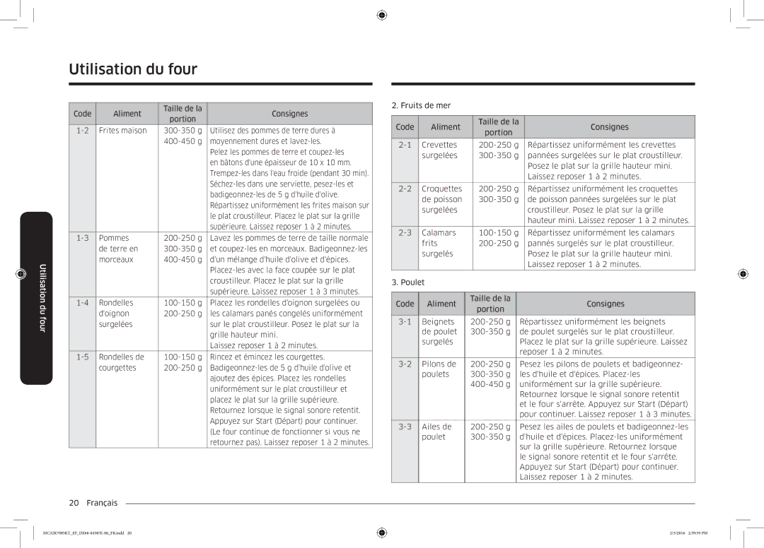 Samsung MC32K7085KT/EF manual Séchez-les dans une serviette, pesez-les et 