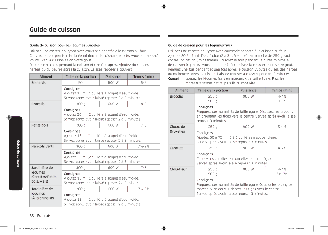 Samsung MC32K7085KT/EF manual Guide de cuisson 