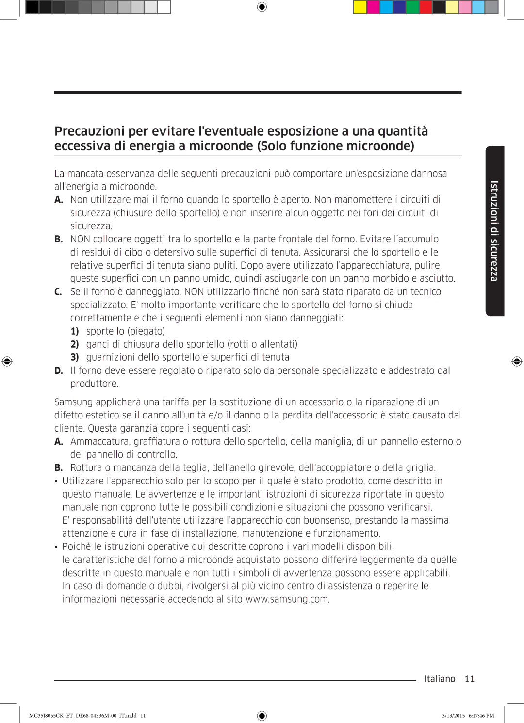 Samsung MC35J8055CK/ET manual Istruzioni di sicurezza 