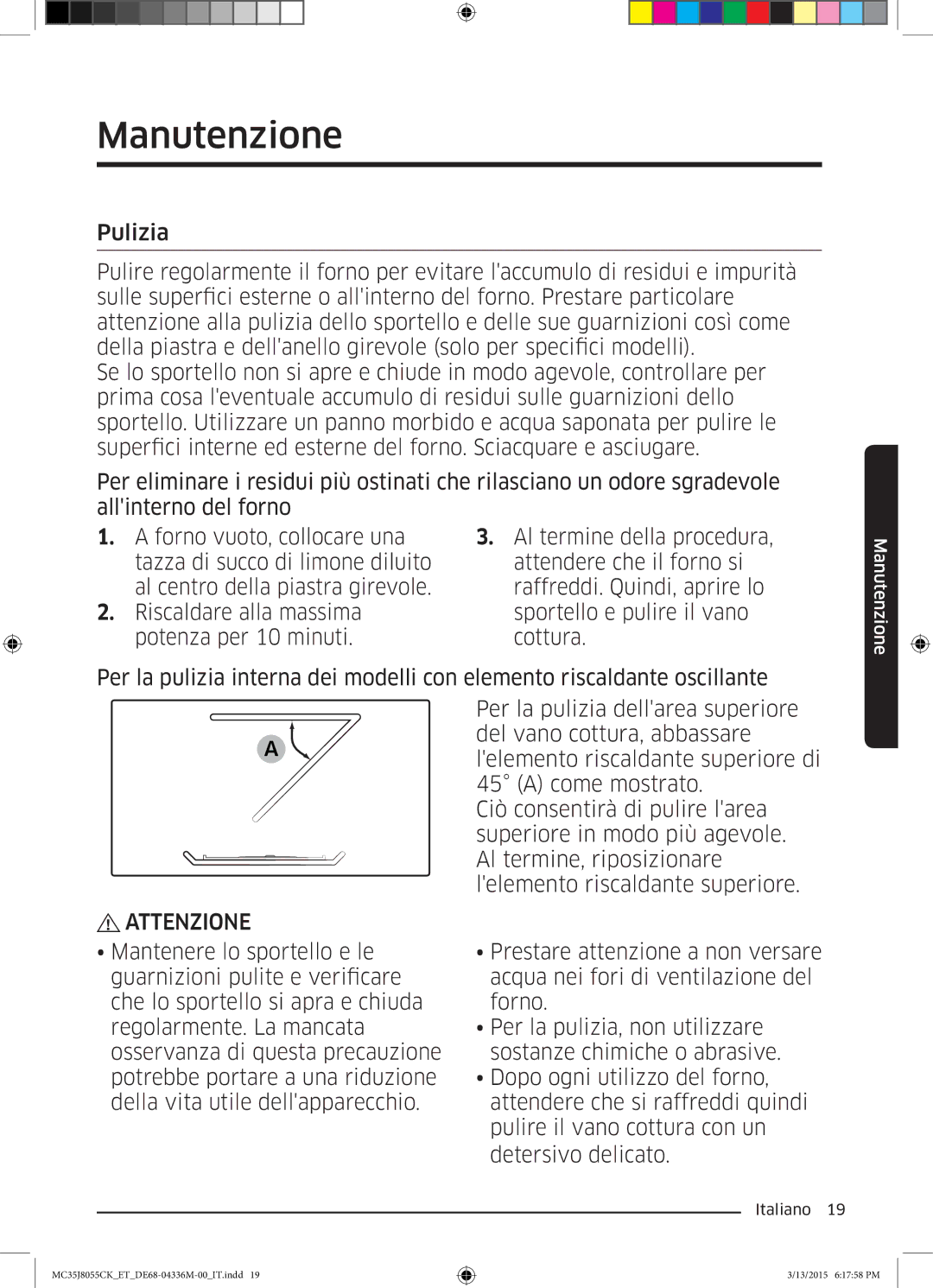 Samsung MC35J8055CK/ET manual Manutenzione 