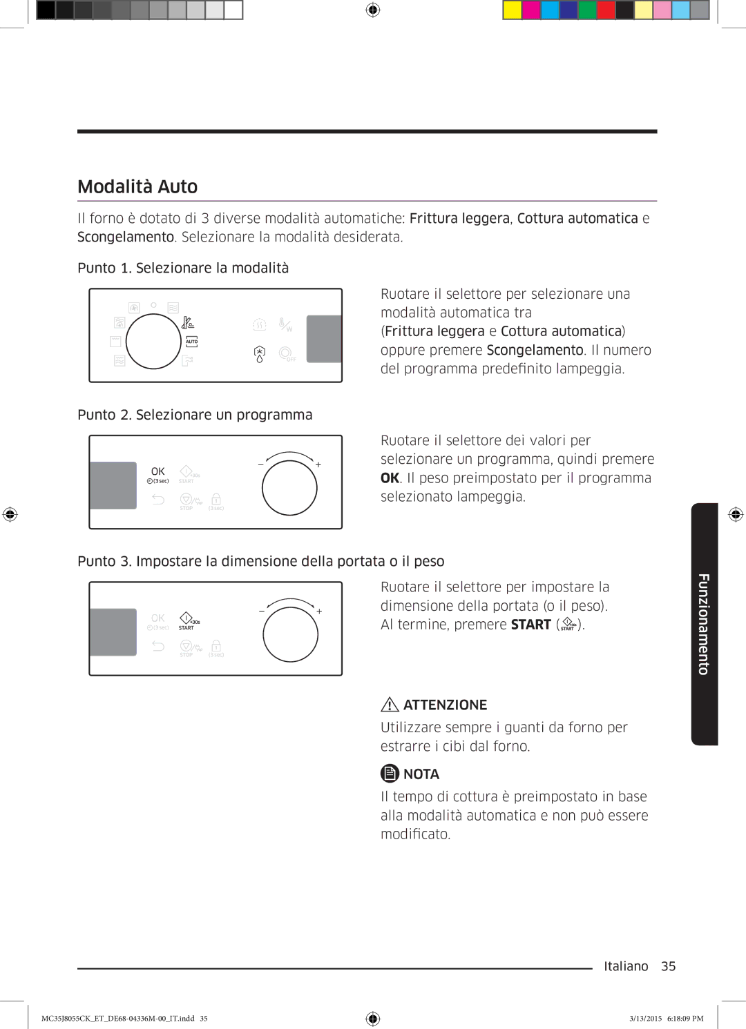 Samsung MC35J8055CK/ET manual Modalità Auto 