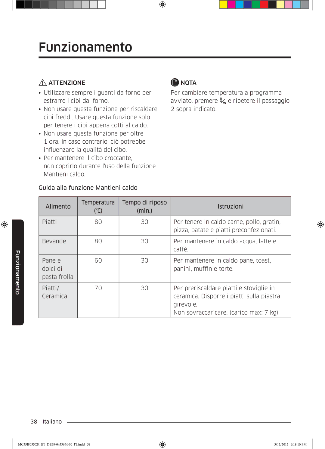 Samsung MC35J8055CK/ET manual Attenzione 