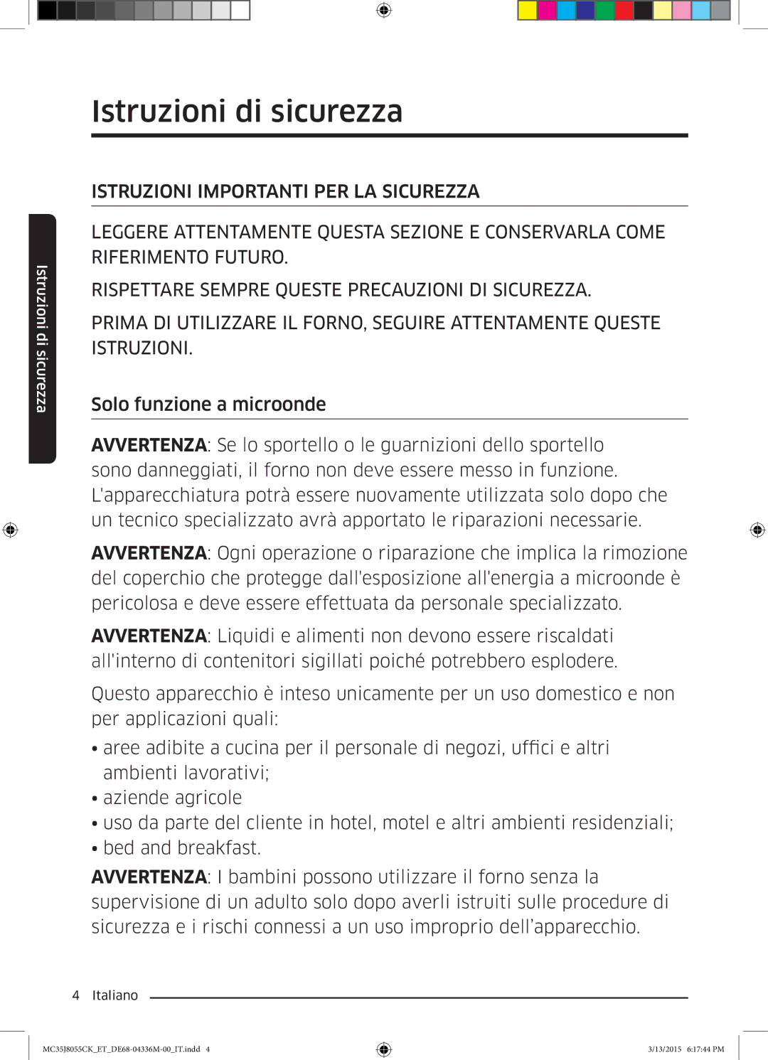 Samsung MC35J8055CK/ET manual Istruzioni di sicurezza 