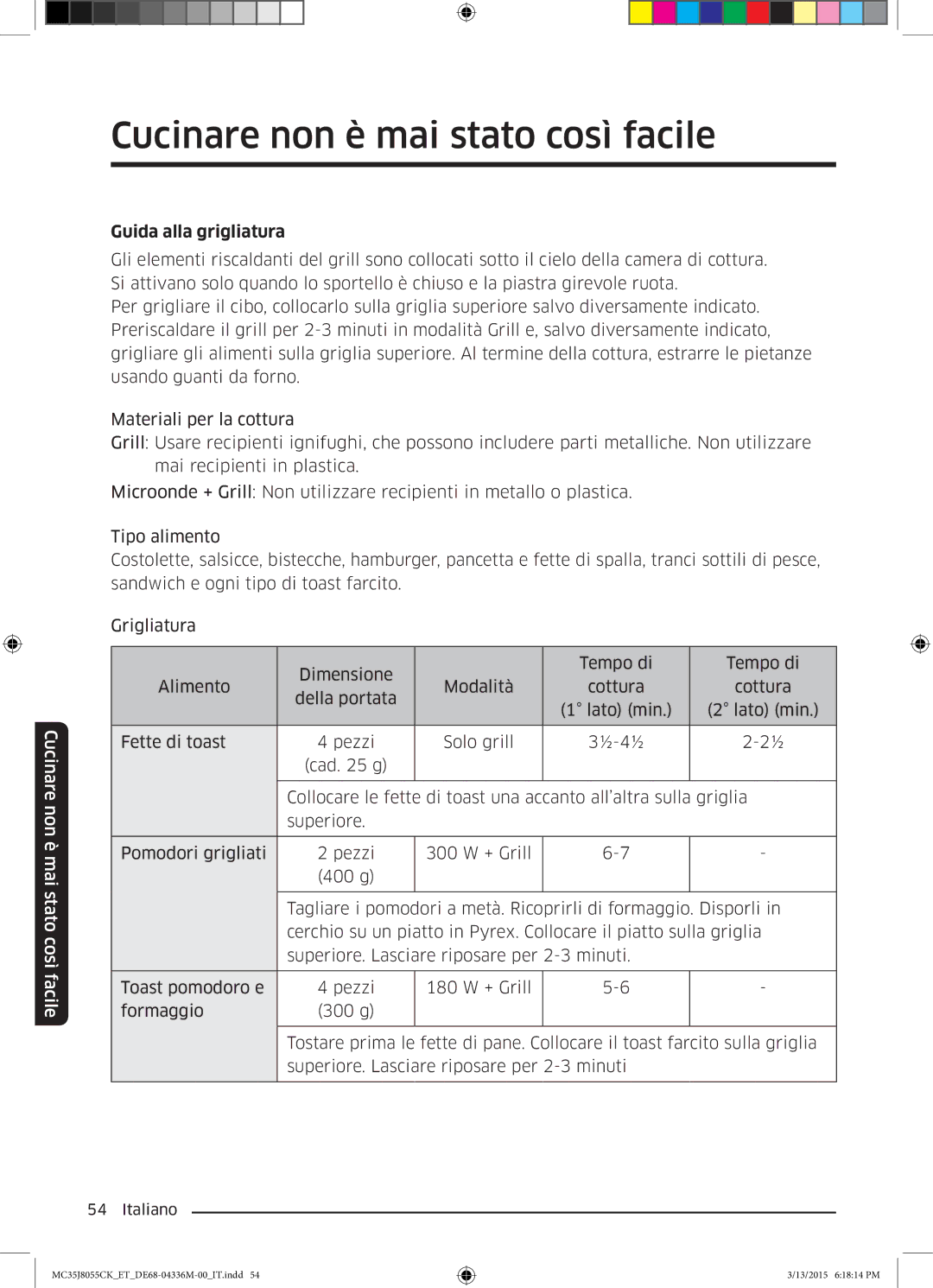 Samsung MC35J8055CK/ET manual Guida alla grigliatura 