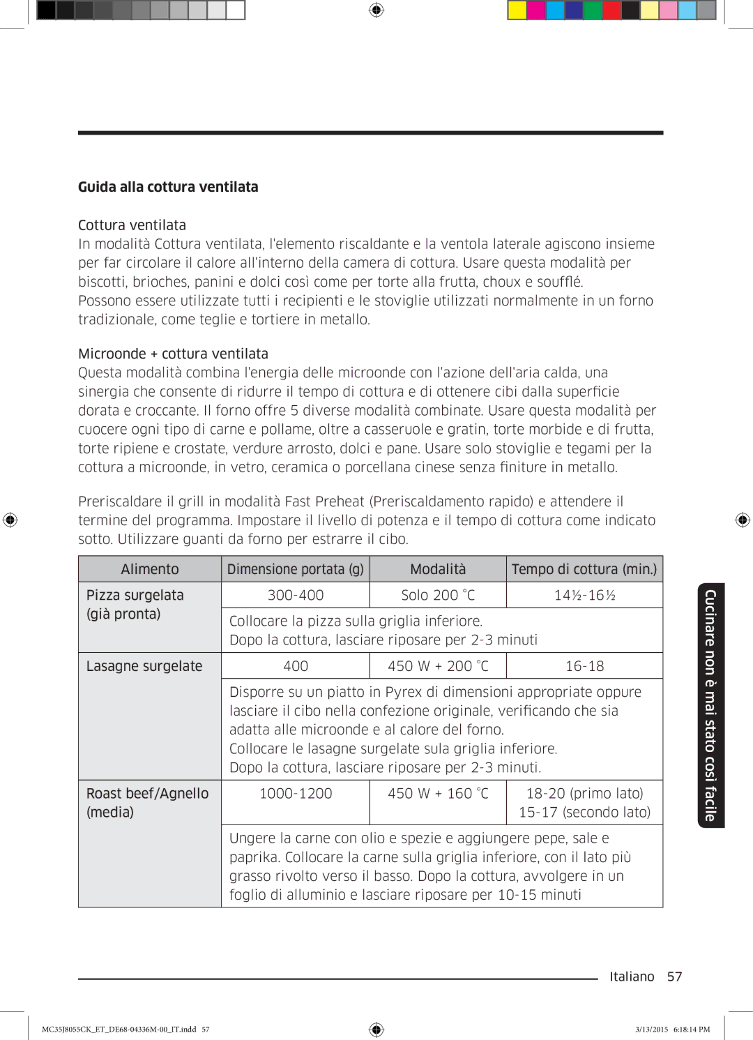 Samsung MC35J8055CK/ET manual Guida alla cottura ventilata 