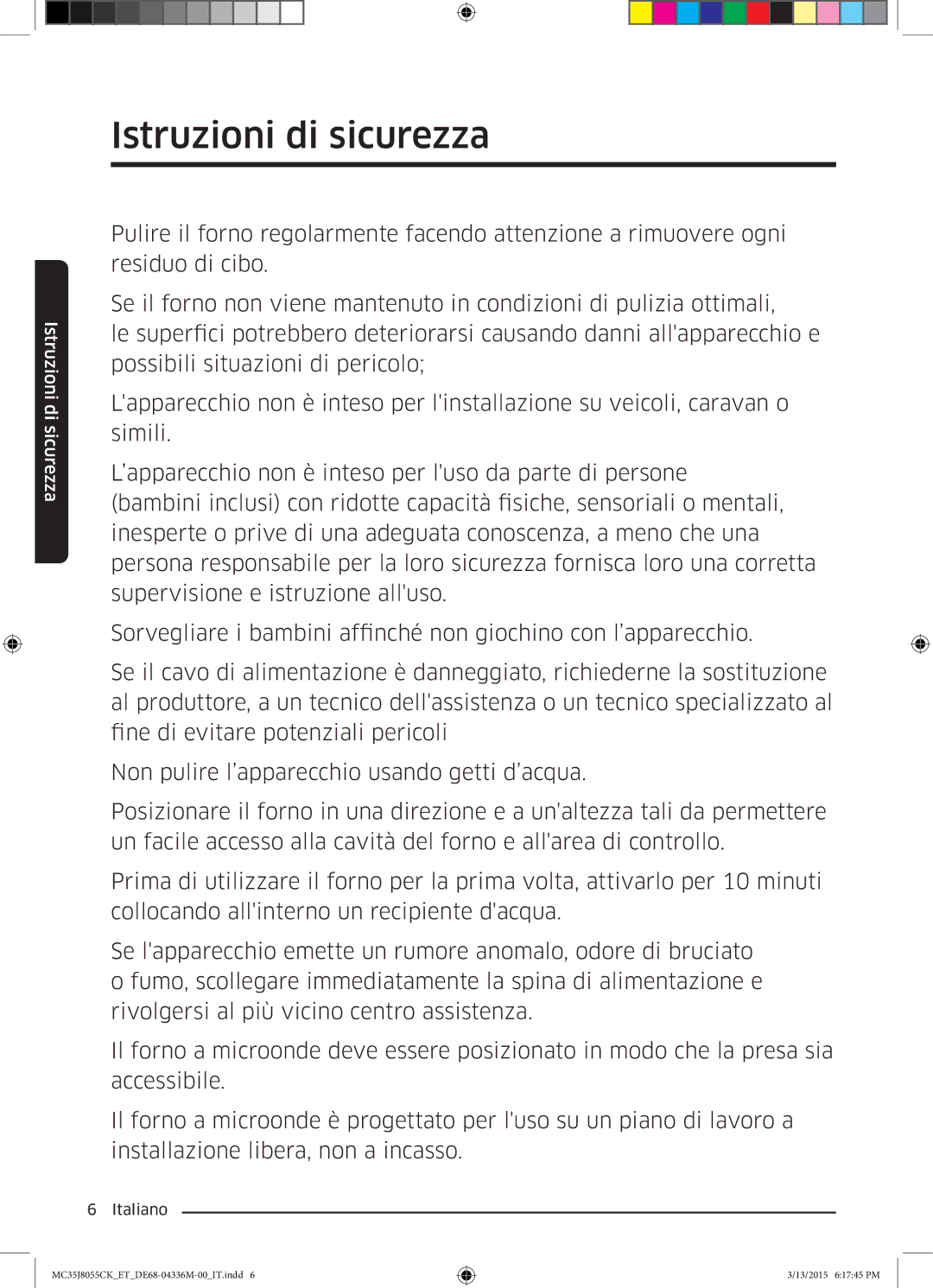 Samsung MC35J8055CK/ET manual Istruzioni di sicurezza 