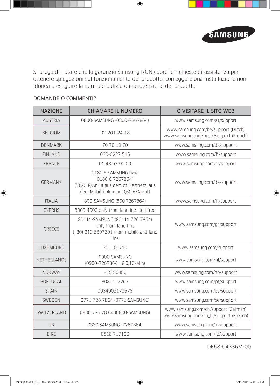 Samsung MC35J8055CK/ET manual DE68-04336M-00 