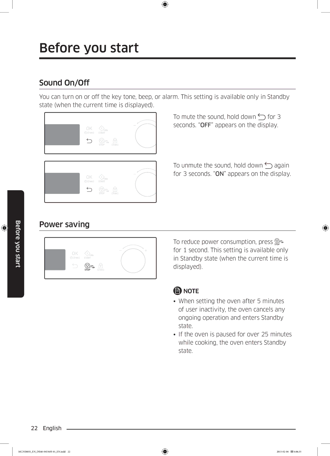 Samsung MC35J8055CK/ET manual Sound On/Off, Power saving 