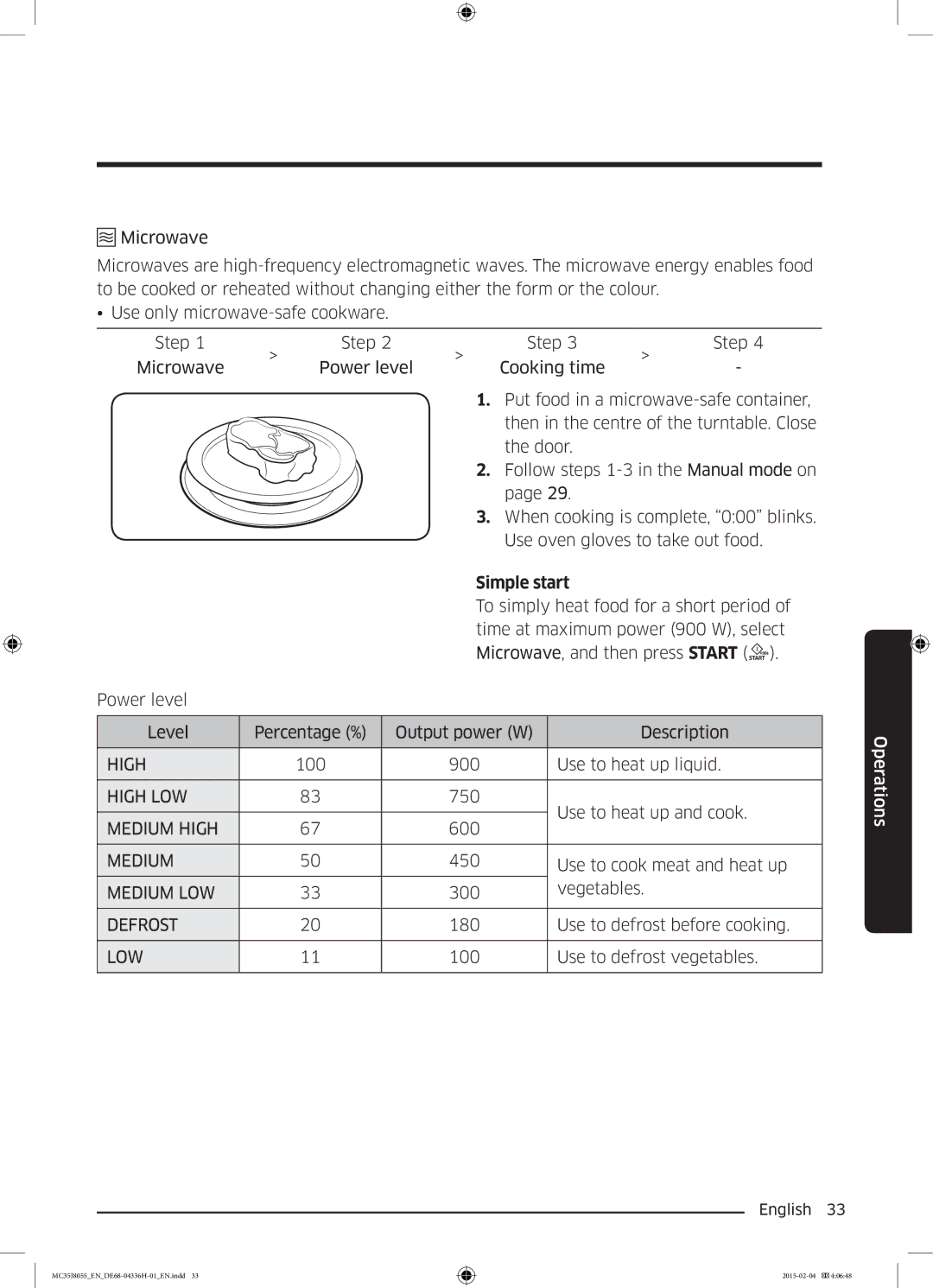 Samsung MC35J8055CK/ET manual Simple start, Low 