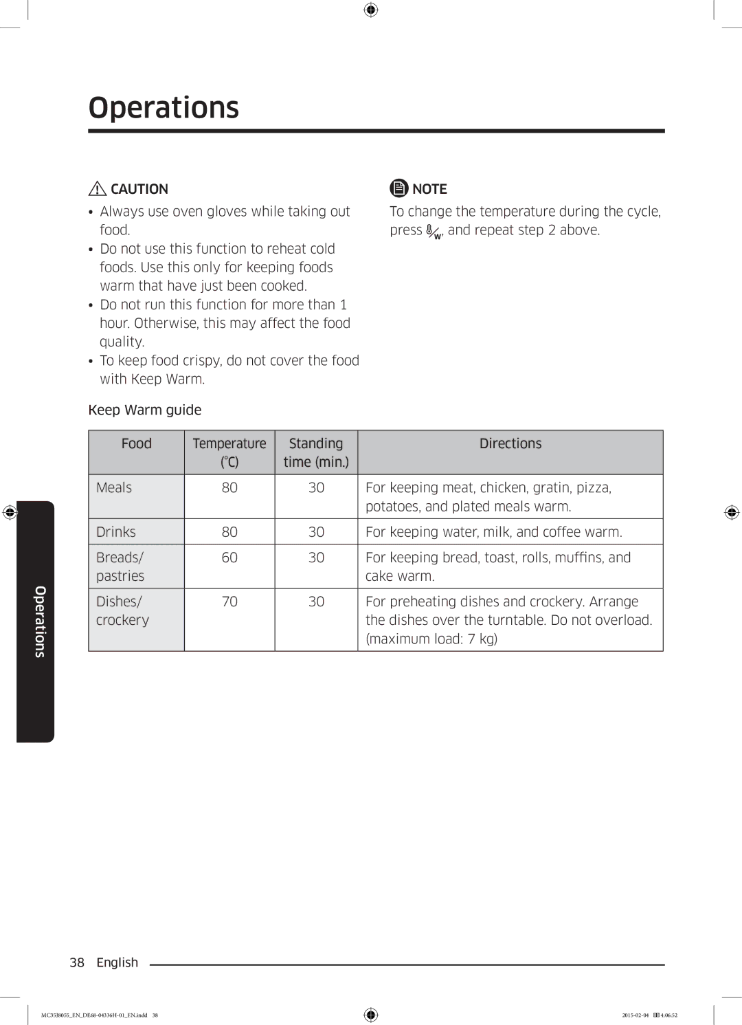 Samsung MC35J8055CK/ET manual Operations 