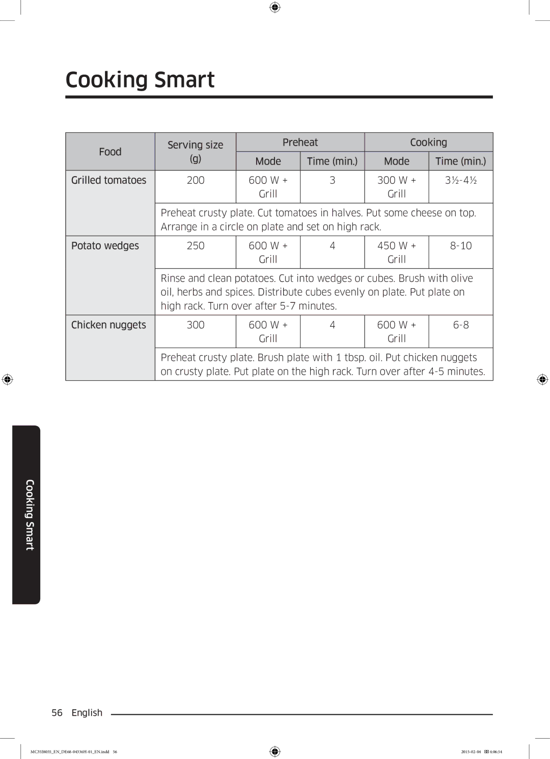 Samsung MC35J8055CK/ET manual Cooking Smart 