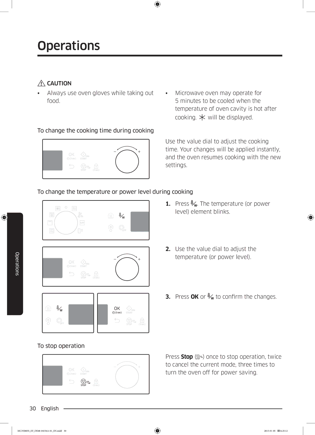 Samsung MC35J8055KT/EF, MC35J8055CW/EF, MC35J8055CK/EF, MC35J8055CK/ET manual Operations 