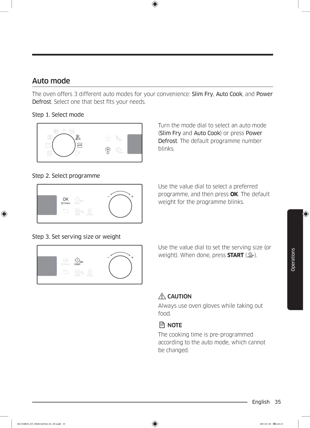 Samsung MC35J8055CK/ET, MC35J8055CW/EF, MC35J8055CK/EF, MC35J8055KT/EF manual Auto mode 