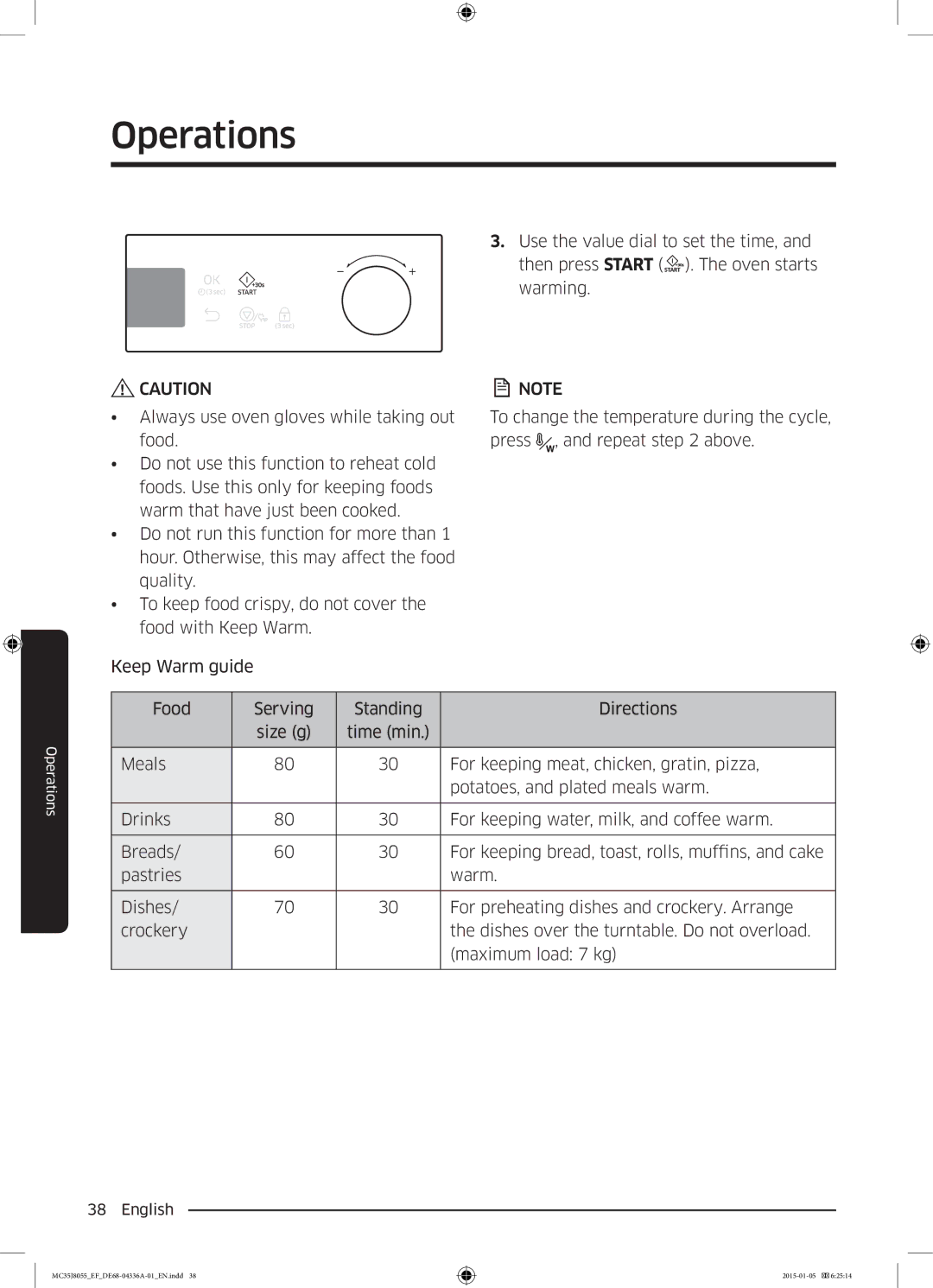 Samsung MC35J8055KT/EF, MC35J8055CW/EF, MC35J8055CK/EF, MC35J8055CK/ET manual Operations 