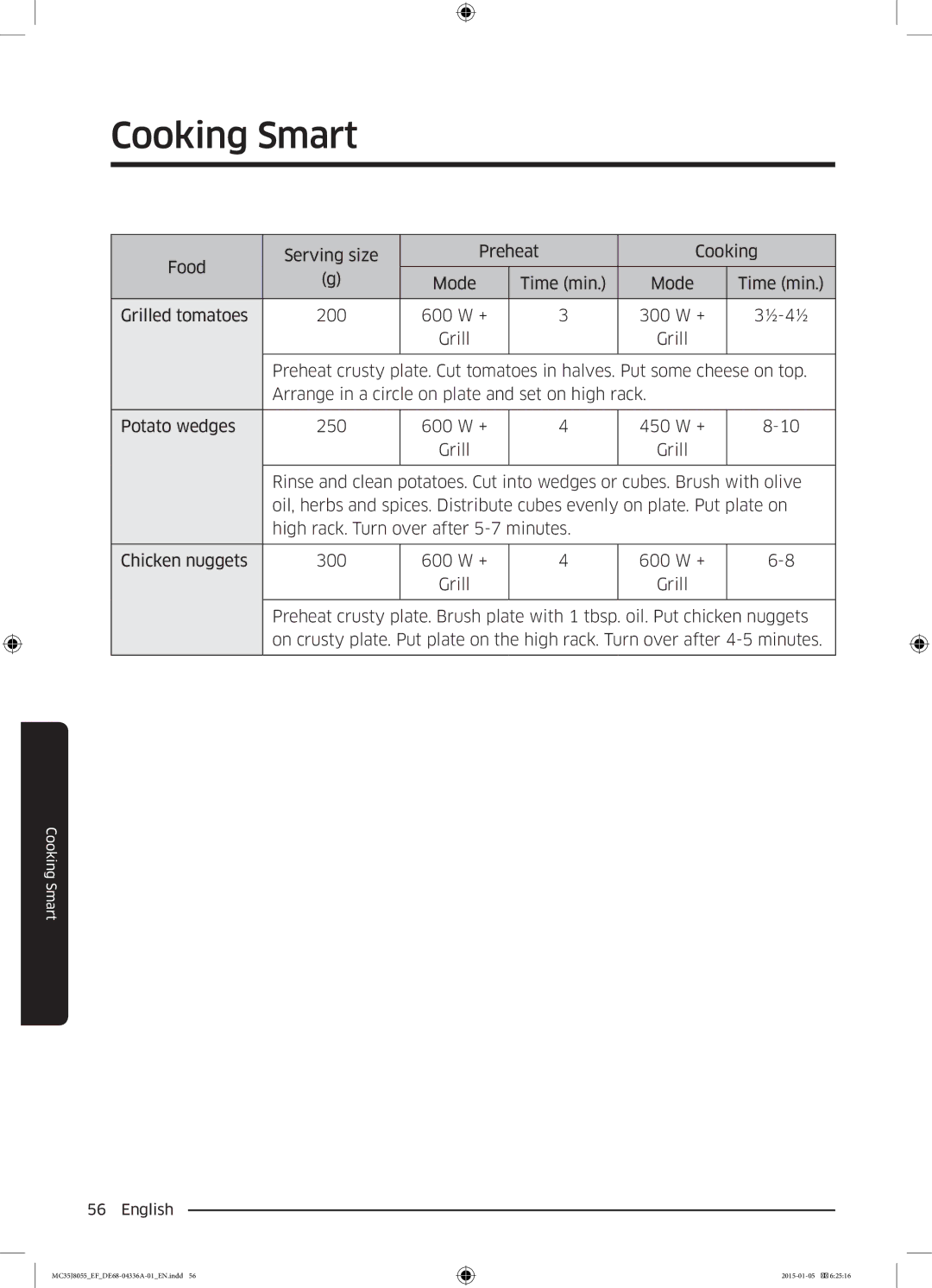 Samsung MC35J8055CW/EF, MC35J8055CK/EF, MC35J8055KT/EF, MC35J8055CK/ET manual Cooking Smart 