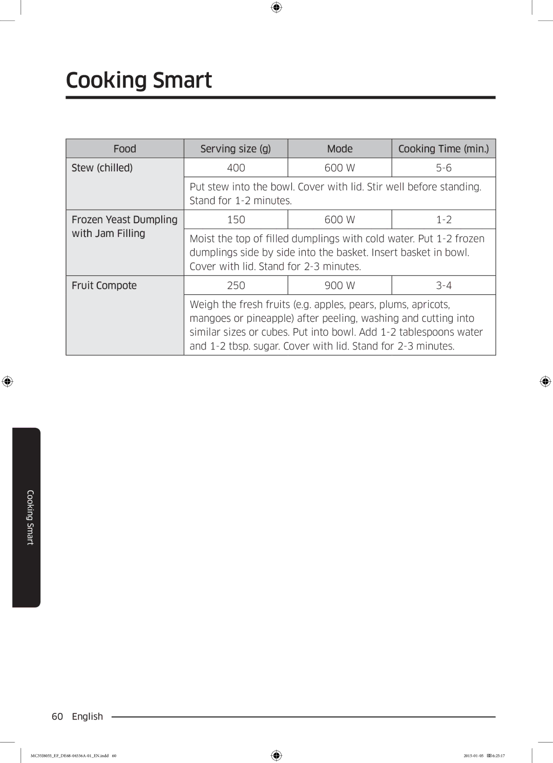 Samsung MC35J8055CW/EF, MC35J8055CK/EF, MC35J8055KT/EF, MC35J8055CK/ET manual Cooking Smart 