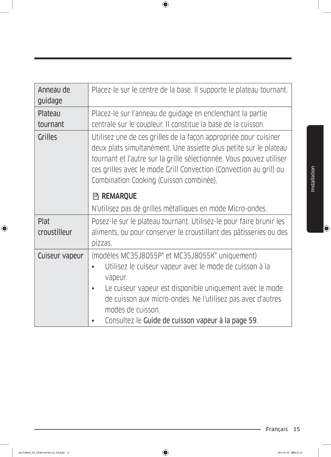 Samsung MC35J8055CW/EF, MC35J8055CK/EF, MC35J8055KT/EF manual Anneau de, Combination Cooking Cuisson combinée, Croustilleur 