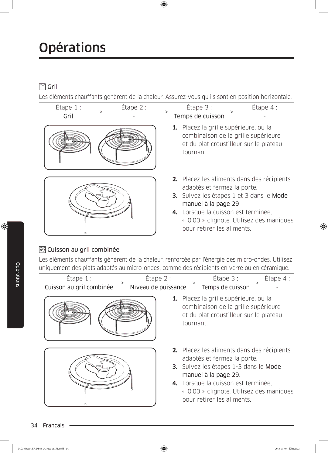 Samsung MC35J8055CK/EF, MC35J8055CW/EF, MC35J8055KT/EF manual Opérations 