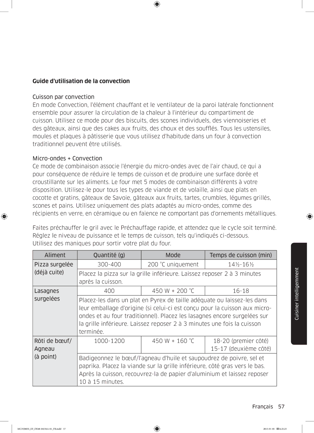 Samsung MC35J8055CW/EF, MC35J8055CK/EF, MC35J8055KT/EF manual Guide dutilisation de la convection 