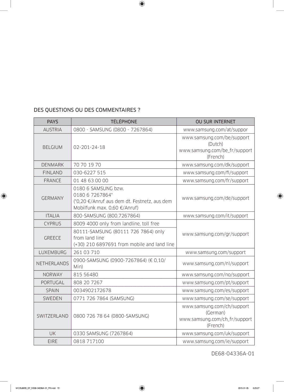 Samsung MC35J8055CW/EF, MC35J8055CK/EF, MC35J8055KT/EF manual DES Questions OU DES Commentaires ? 