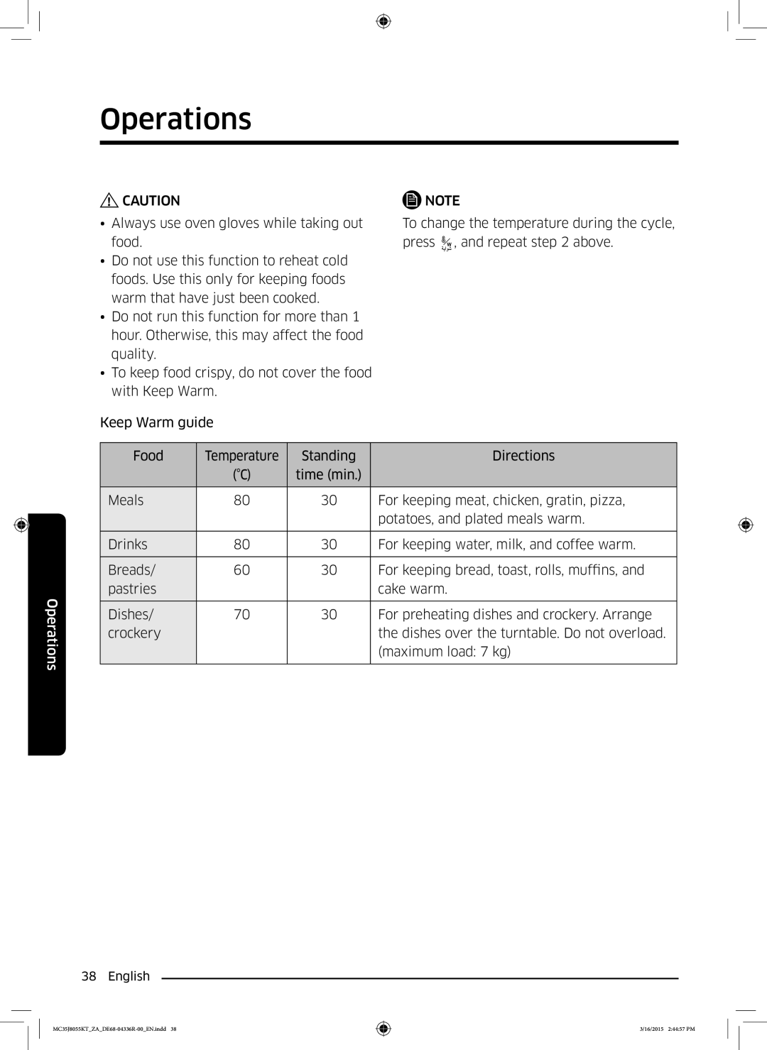 Samsung MC35J8055KT/ZA manual Operations 