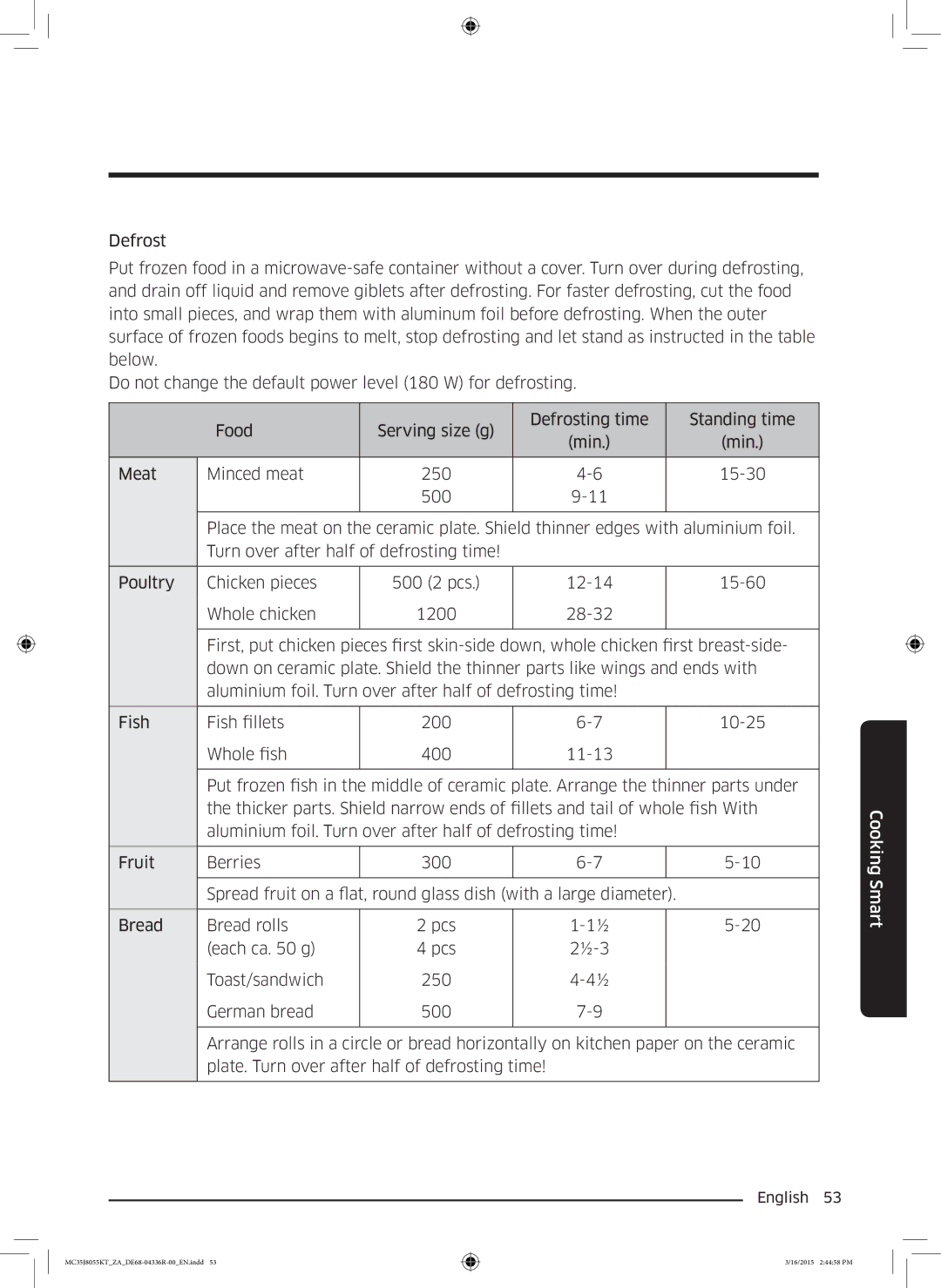 Samsung MC35J8055KT/ZA manual Cooking Smart 