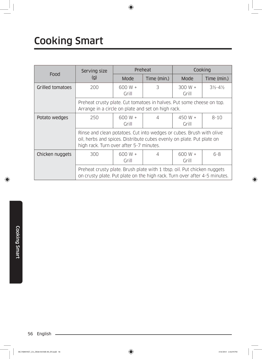 Samsung MC35J8055KT/ZA manual Cooking Smart 