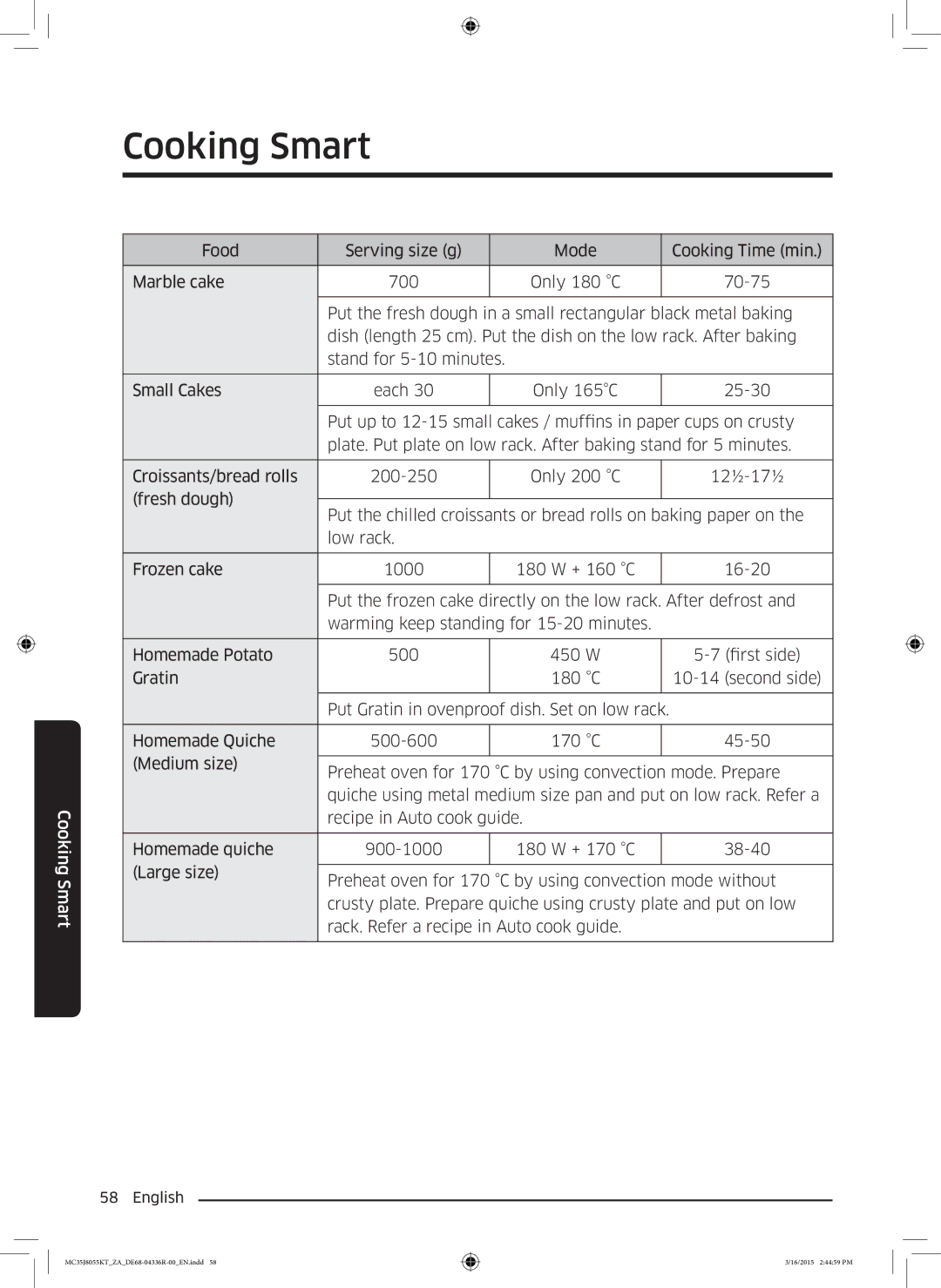 Samsung MC35J8055KT/ZA manual Cooking Smart 