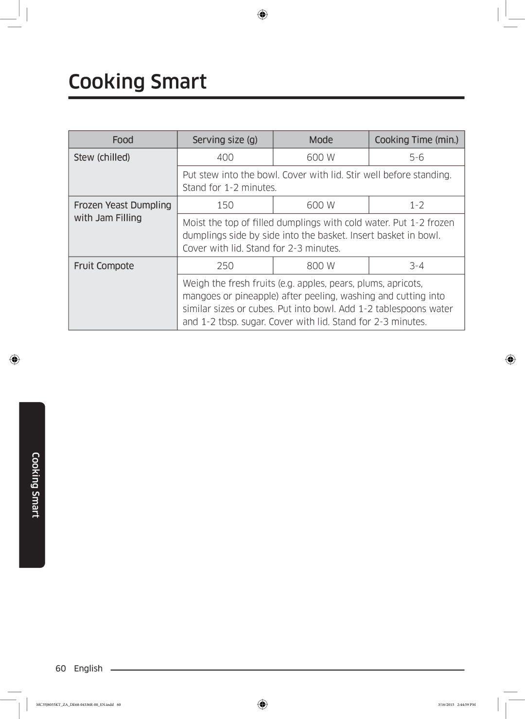 Samsung MC35J8055KT/ZA manual Cooking Smart 