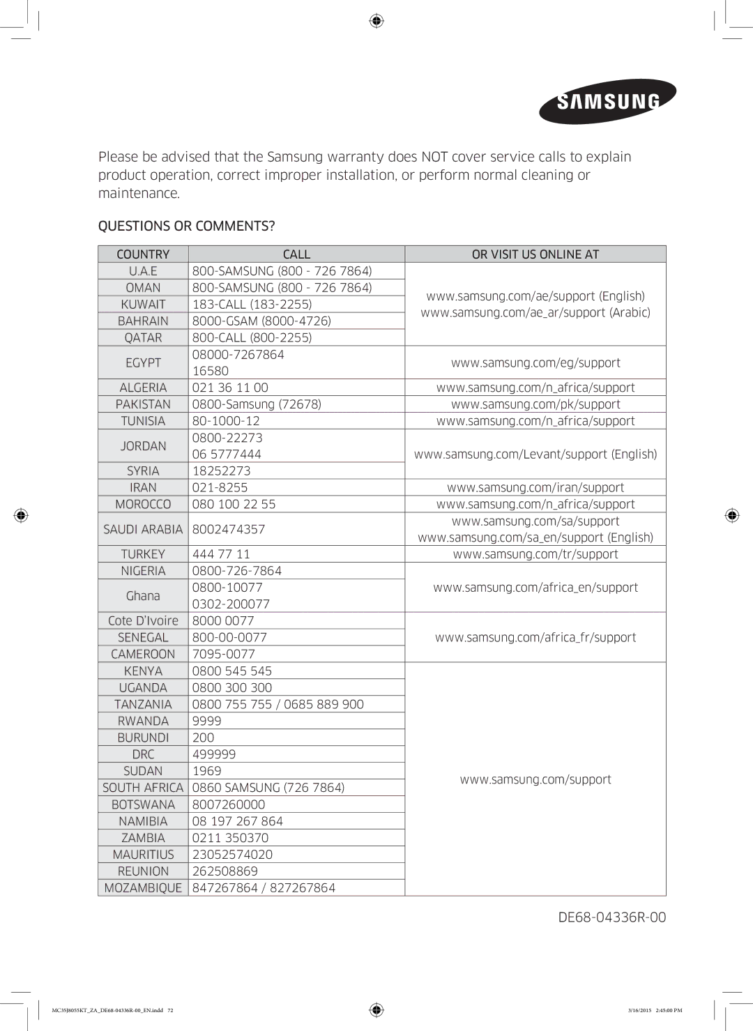 Samsung MC35J8055KT/ZA manual Questions or COMMENTS? 