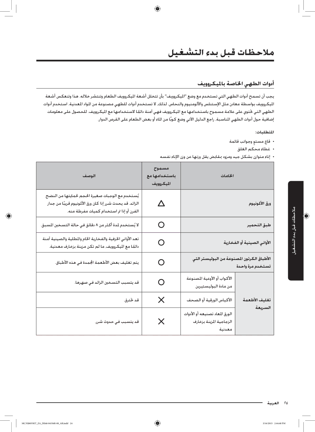 Samsung MC35J8055KT/ZA manual فيووركيلماب ةصالخا يهطلا تاودأ 