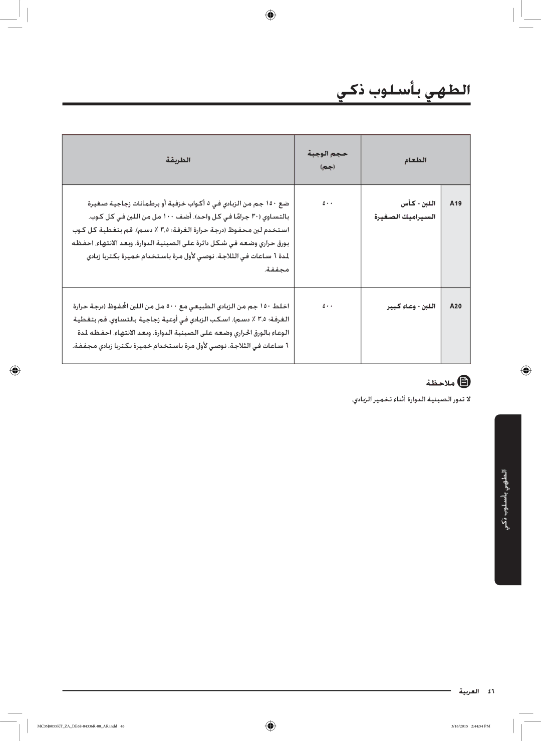 Samsung MC35J8055KT/ZA manual ريبك ءاعو بنللا A20 