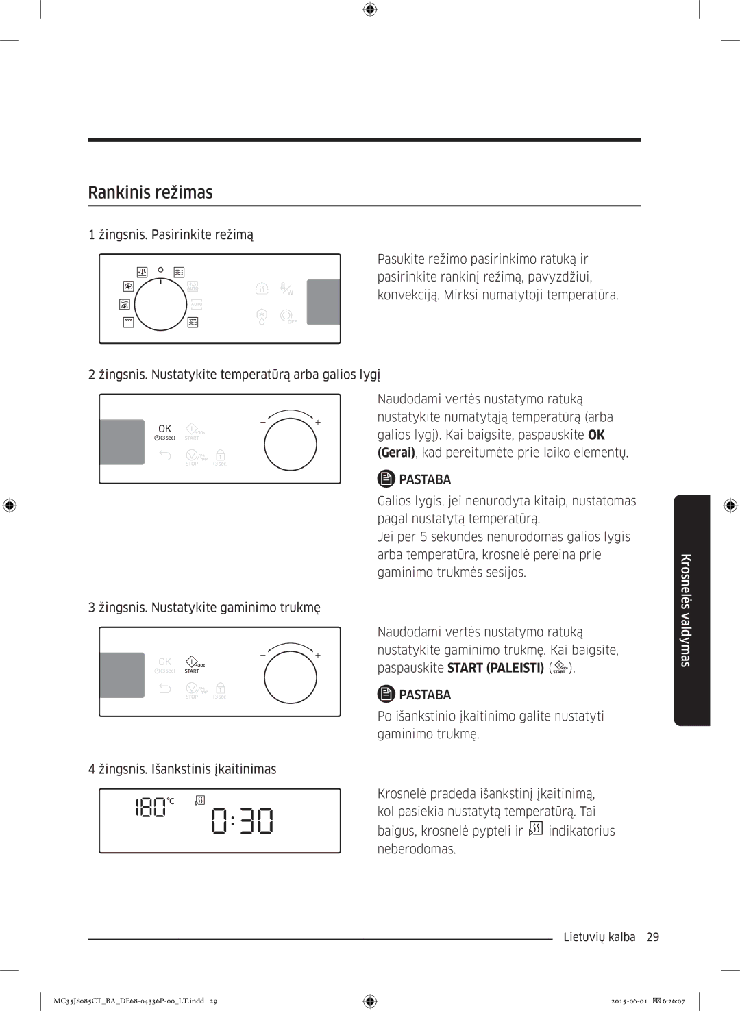 Samsung MC35J8085CT/BA manual Rankinis režimas, Pastaba 