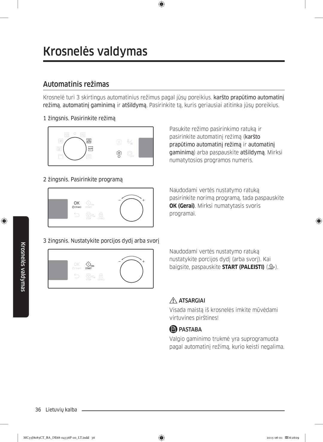 Samsung MC35J8085CT/BA manual Automatinis režimas, Žingsnis. Nustatykite porcijos dydį arba svorį 