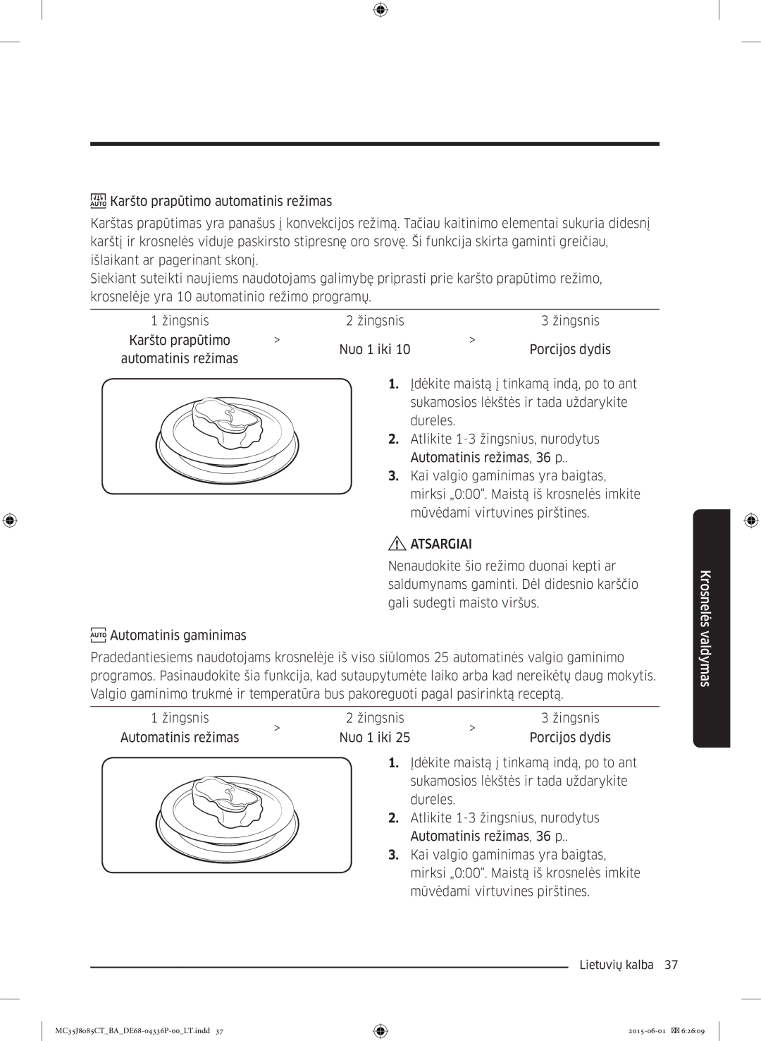 Samsung MC35J8085CT/BA manual Atsargiai 