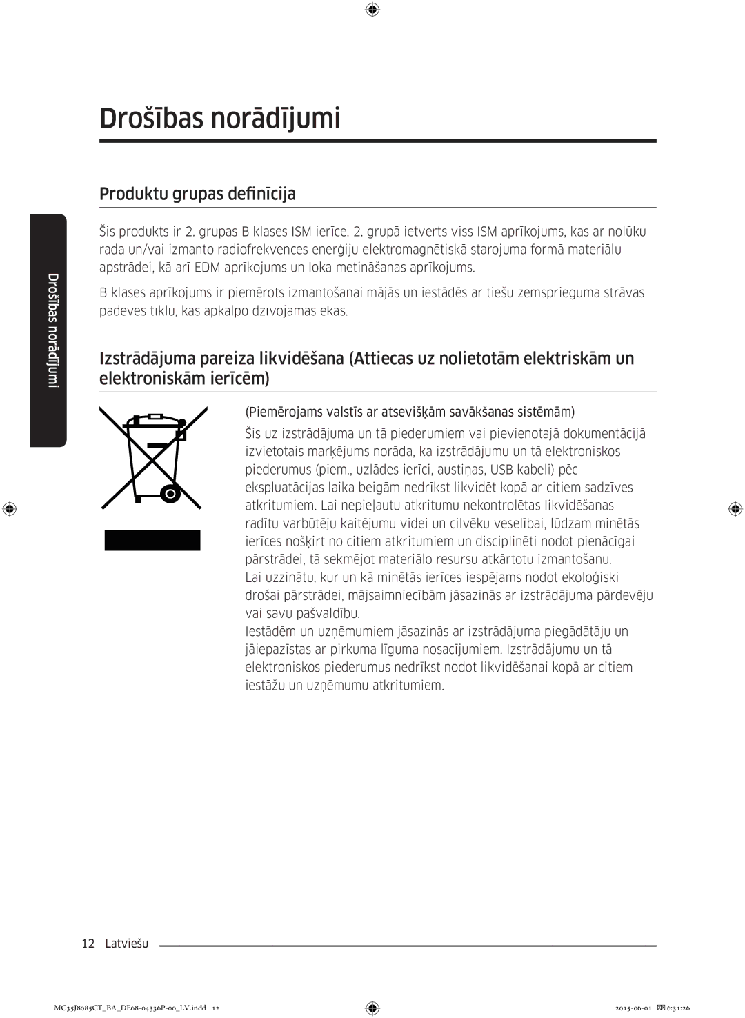 Samsung MC35J8085CT/BA manual Produktu grupas definīcija 