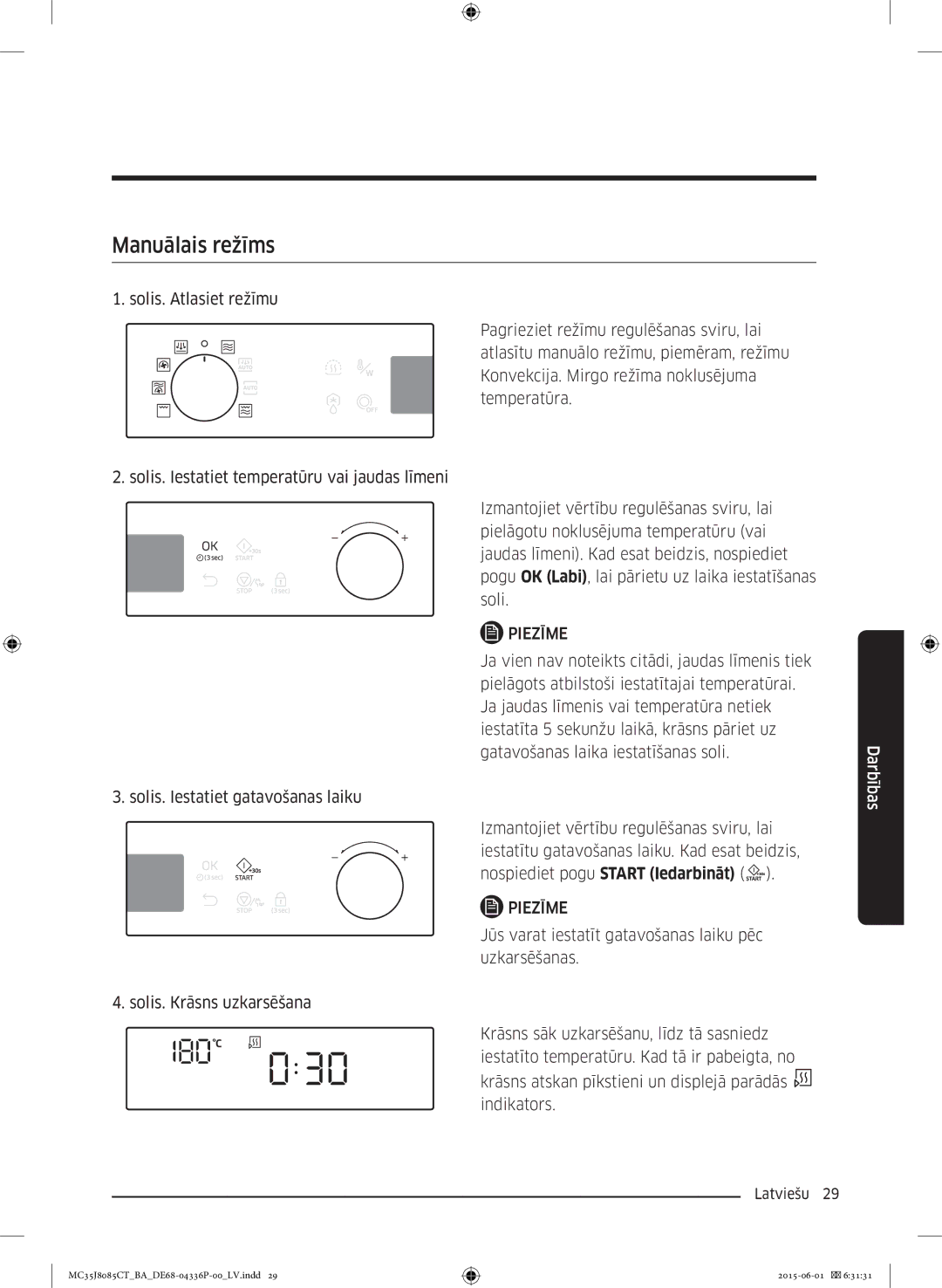 Samsung MC35J8085CT/BA manual Manuālais režīms, Piezīme 