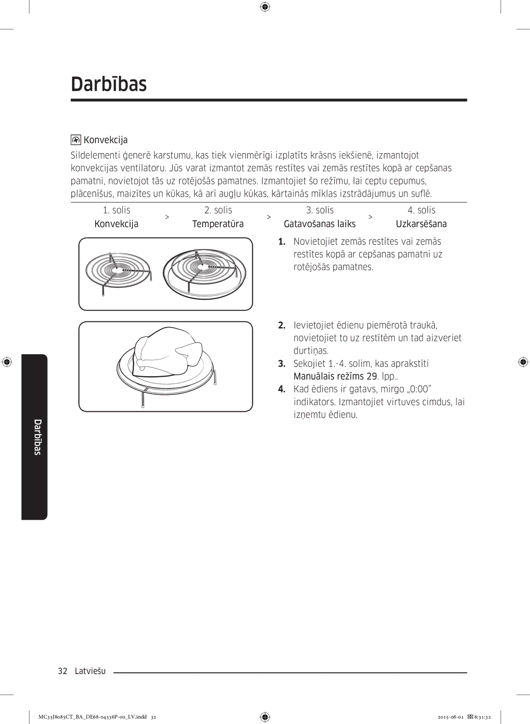 Samsung MC35J8085CT/BA manual Konvekcija Temperatūra 