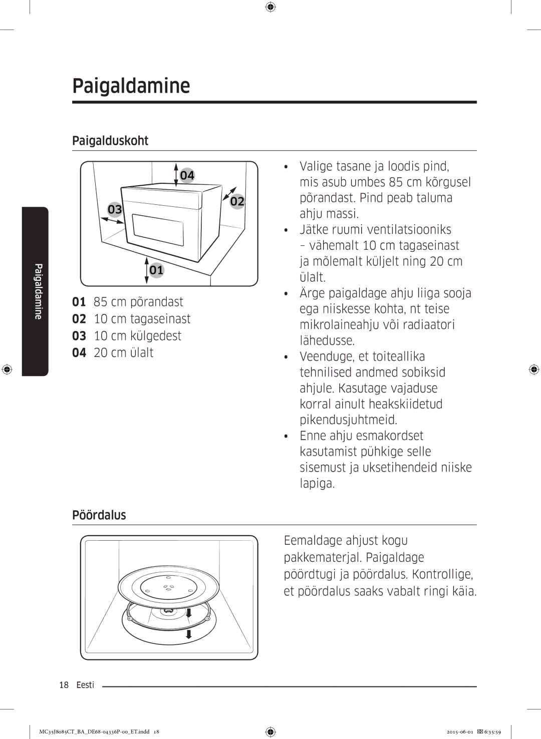 Samsung MC35J8085CT/BA manual Paigaldamine 