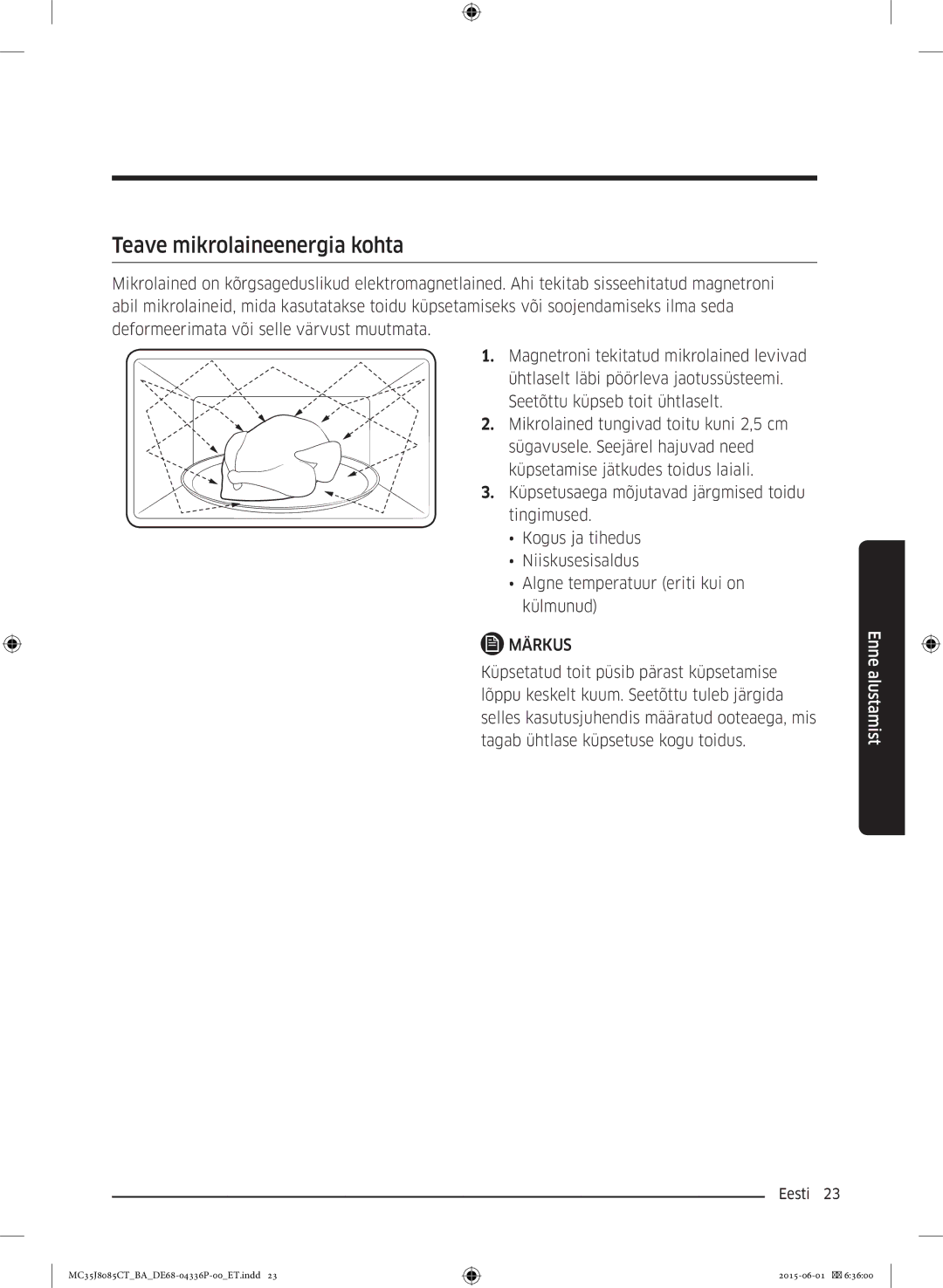 Samsung MC35J8085CT/BA manual Teave mikrolaineenergia kohta 