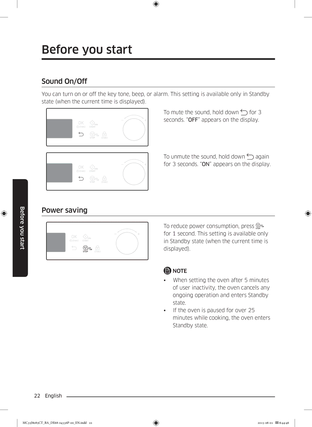 Samsung MC35J8085CT/BA manual Sound On/Off, Power saving 