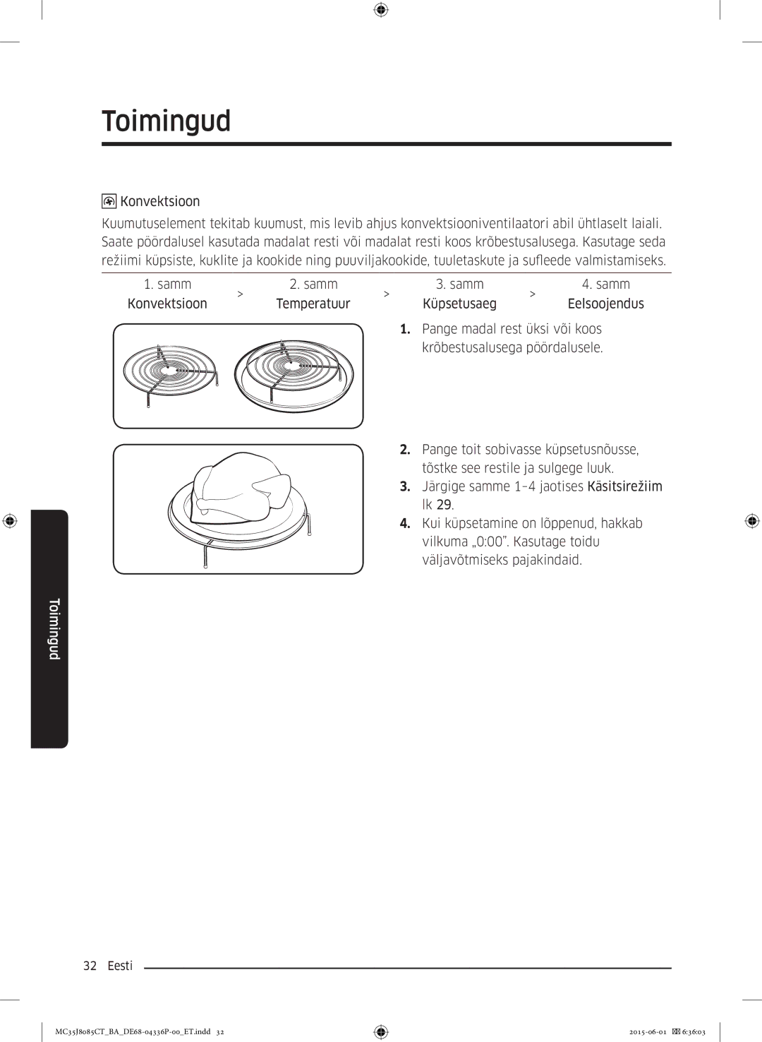 Samsung MC35J8085CT/BA manual Konvektsioon Temperatuur, Eelsoojendus 