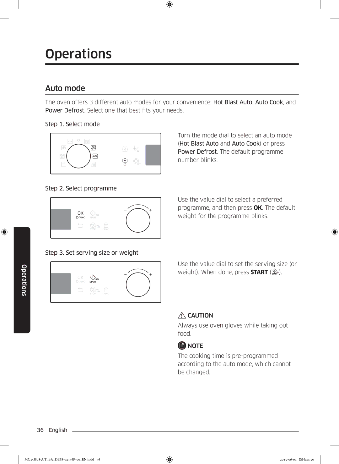 Samsung MC35J8085CT/BA manual Auto mode 