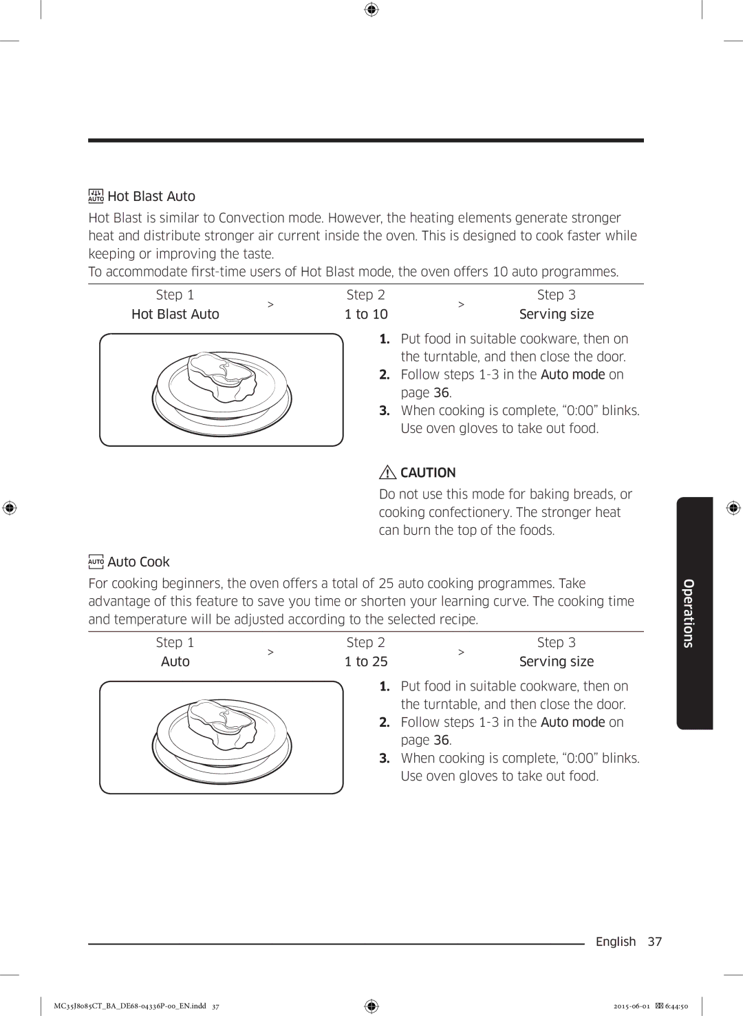 Samsung MC35J8085CT/BA manual Operations 