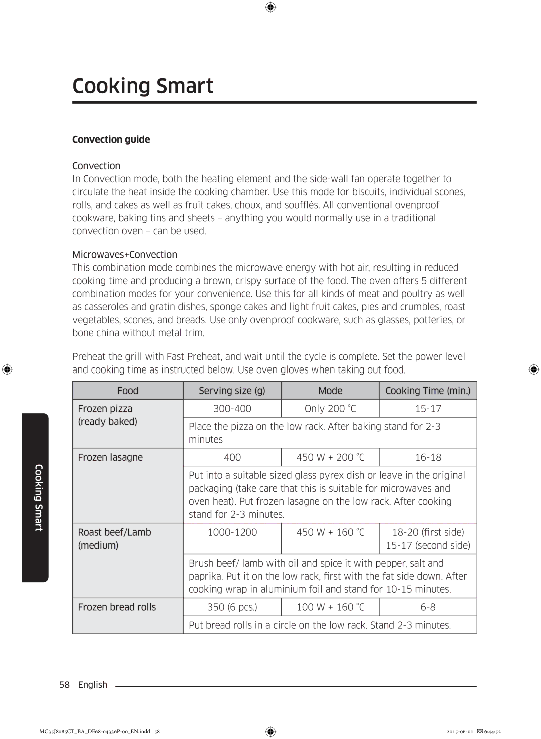 Samsung MC35J8085CT/BA manual Convection guide 