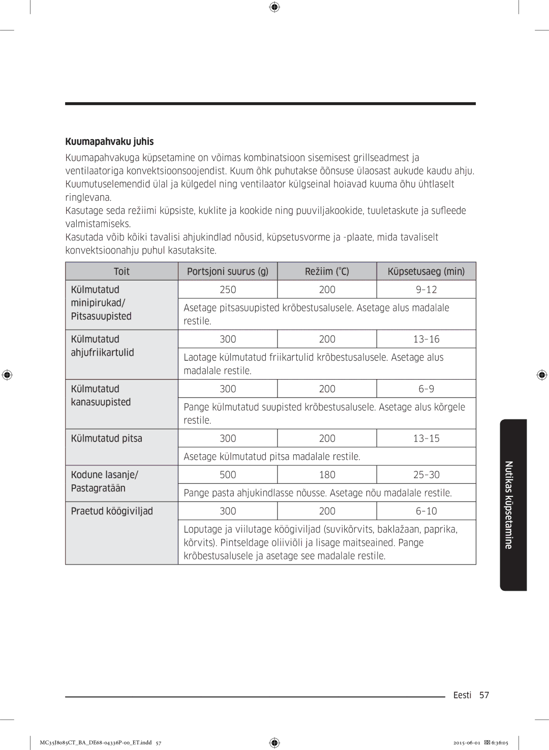 Samsung MC35J8085CT/BA manual Kuumapahvaku juhis 