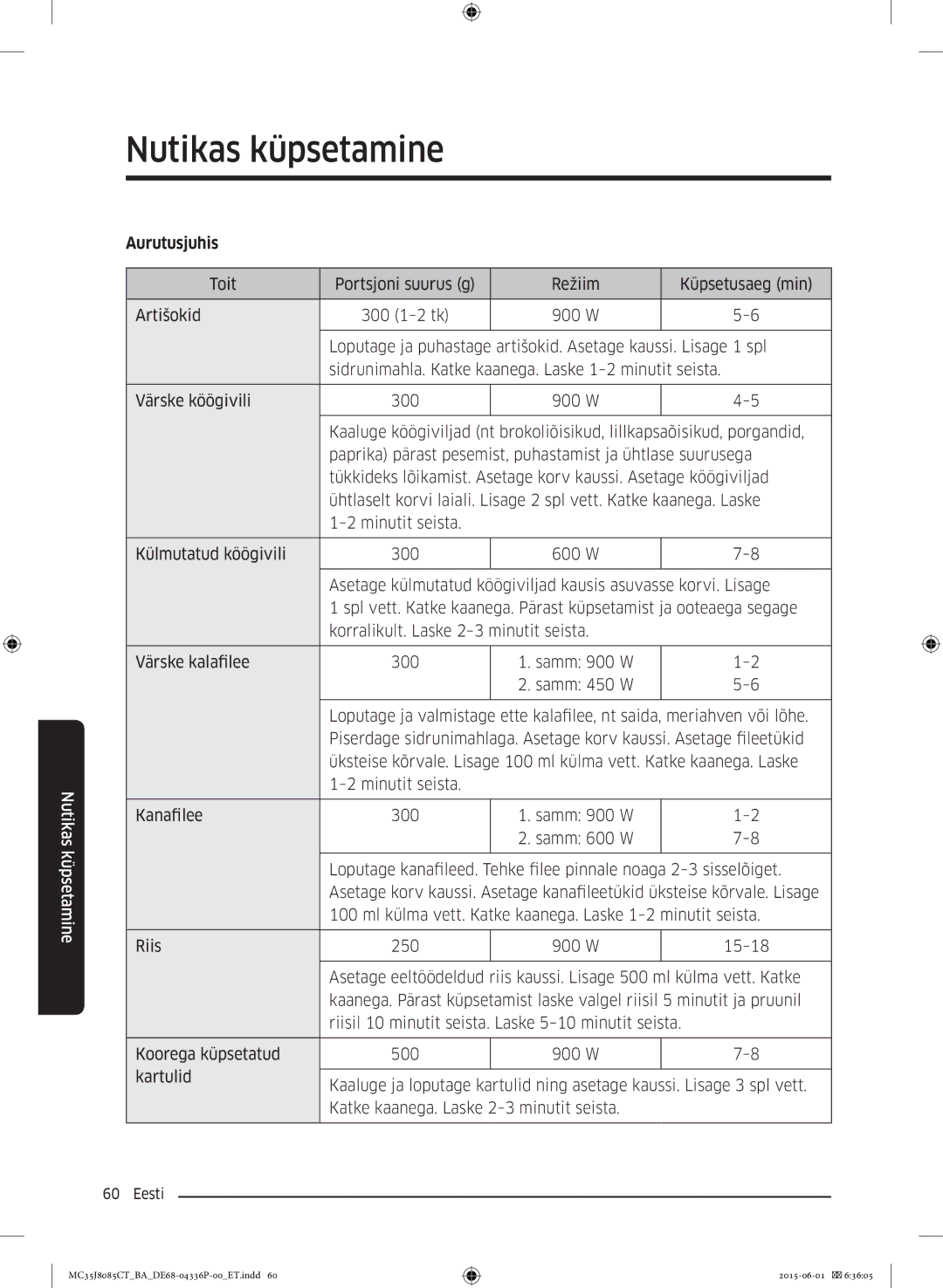 Samsung MC35J8085CT/BA manual Aurutusjuhis 