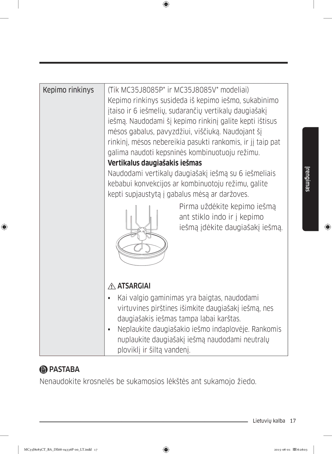 Samsung MC35J8085CT/BA manual Vertikalus daugiašakis iešmas 