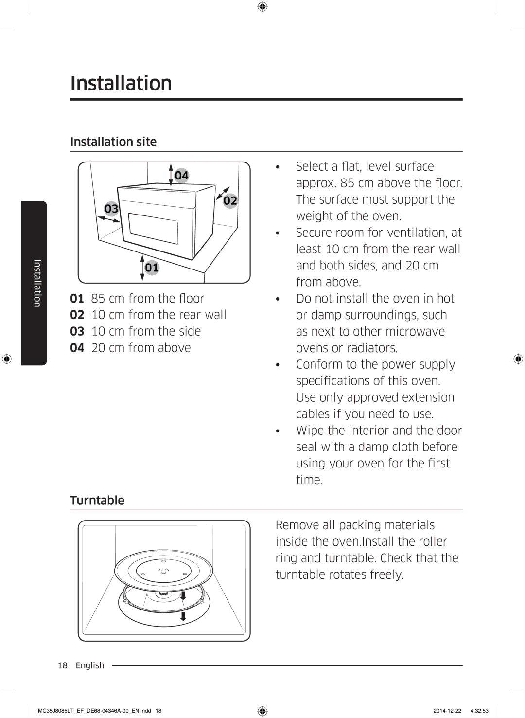 Samsung MC35J8085CT/EG, MC35J8085LT/EF, MC35J8085CT/EF manual Installation 